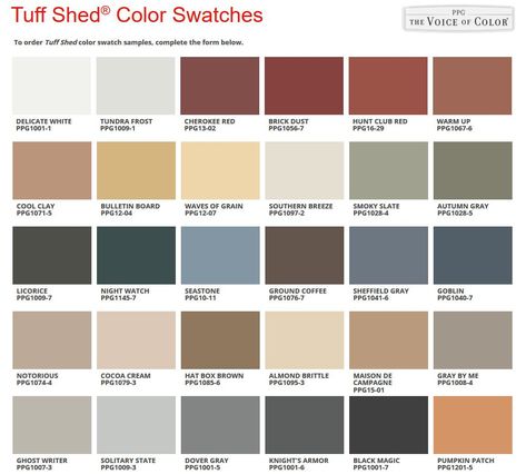 Tuff Shed Paint Swatches - Selecting a Premier Lean-To from Tuff Shed – Project Small House She Shed Exterior, Shed Paint Colours, Shed Exterior Ideas, She Shed Greenhouse, Shed Makeover, Tuff Shed, Lean To Shed Plans, Shed Interior, Lean To Shed