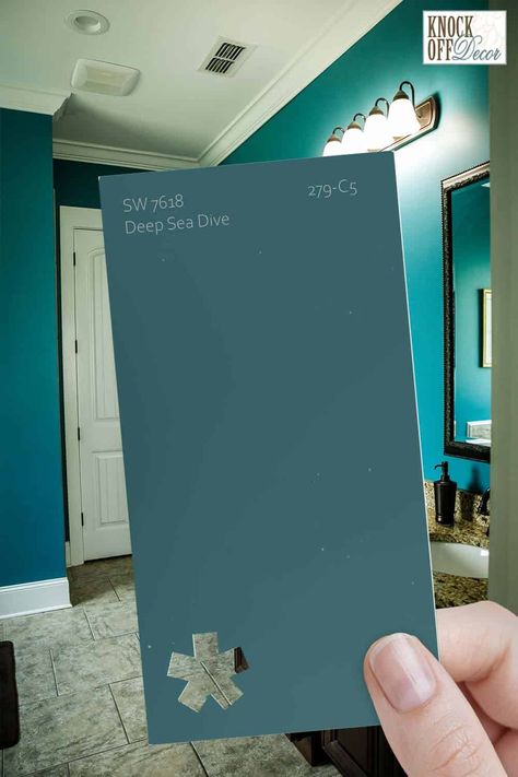 Sw Raging Sea, Sw Deep Sea Dive, Deep Sea Dive Sherwin Williams, Sherwin Williams Deep Sea Dive, Deep Sea Bedroom, Sherwin Williams Teal, Sea Green Bathrooms, Bathroom Paint Colors Sherwin Williams, Glidden Paint Colors