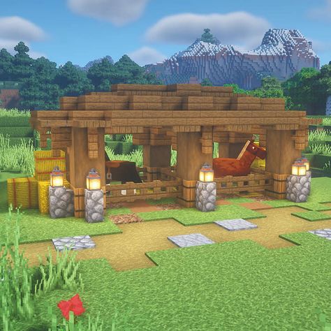 Horse Stables Ideas, Fire Pit Minecraft, Minecraft Backyard Ideas, Minecraft Backyard, Easy Minecraft Builds, Minecraft House Ideas Easy, Cottagecore Village, Survival Builds, Random Decorations