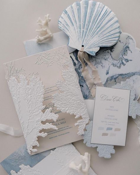 An amazing stationery design by @truffypi that beautifully captures the ocean's beauty using abstract marble patterns and vibrant textures… | Instagram Beach Wedding Tropical, Embossed Wedding Invitations, 16 Invitations, Beach Theme Wedding Invitations, Wedding Tropical, Sea Wedding, Ocean Wedding, Dream Wedding Decorations, Sweet 16 Invitations