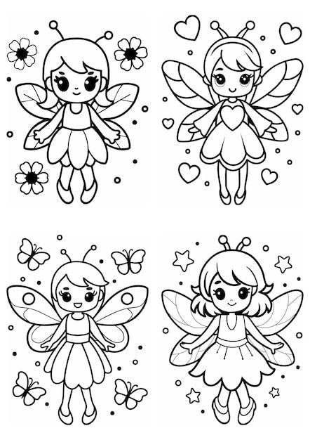 Photo cute fairy coloring pages in kawai... | Premium Photo #Freepik #photo Cute Fairy Coloring Pages, Cute Fairy Drawings, Cricut Sticker Paper, Beautiful Coloring Pages, Kawaii Fairy, Fairy Wall Art, Construction Paper Crafts, Photo Cute, Fairy Coloring Pages