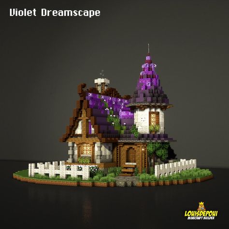 Cute Witchy Minecraft Houses, Minecraft Building Ideas Mystical, Cute Witch Hut Minecraft, Amethyst Roof Minecraft, Wizard Minecraft Builds, Black And Purple Minecraft Builds, Mystic Minecraft Builds, Purple Castle Minecraft, Minecraft Building Ideas Purple