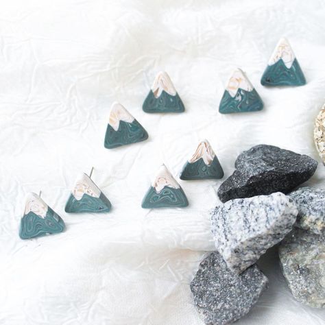 Mountain Clay Earrings, Mountain Polymer Clay Earrings, Polymer Clay Mountains, Mountain Earrings, Clay Magnets, Play Clay, Polymer Earrings, Ceramic Earring, Nature Inspired Jewelry