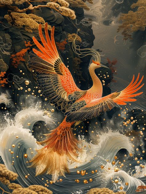 #Jingwei #MythicalBird #ChineseFolklore #Tenacity #TumultuousWaves #ConceptualStyle #8kResolution #3:4AspectRatio #TheCandie Mythical Illustration, Bird Fantasy Art, Chinese Mythical Creatures, Sea Symbol, Conceptual Style, Chinese Animals, Shamanic Journeying, Chinese Folklore, Mythical Bird