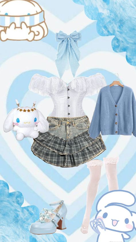 Late Night Styling Game (theme:Sanrio - Cinnomonroll) #style #Styling #outfit #fashion #sanrio #Cinnomonroll #hellokitty #bunny #cute #pretty #baby #sweet #blue #soft Sanrio Fashion, Game Themes, Blue Soft, Late Night, Hello Kitty, Blue