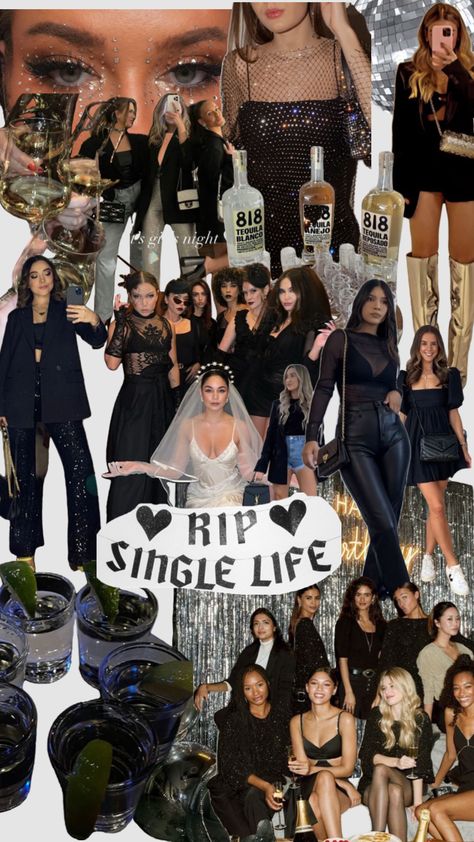 Rip single life #bacheloretteinspo #bachelorettepartyideas #bacheloretteweekend #black #girlsday Bachelorette Party Rip Last Name, Black Theme Hens Party, Bachelorette All Black Outfit, Rip Single Life Bachelorette Theme, Rip To My Single Life Bachelorette, Black Hen Do Outfit, Rip Single Life Bachelorette Outfits, Rip Bachelorette Party Outfits, All Black Bachelorette Theme