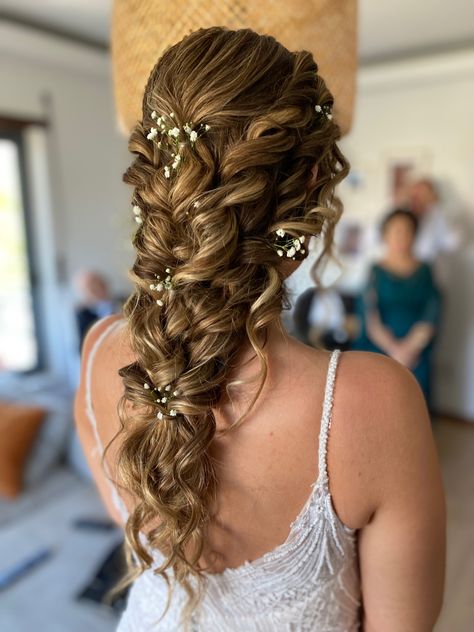 Greek goddess hairstyle, fairy hair, mermaid braid, fairy braid, deconstructed braid Two Braids Wedding Hair, Bride Braids Hairstyles, Very Long Wedding Hair, Wedding Hair Whimsical, Bridal Braids For Long Hair, Bridal Hair Braids, Fairytale Hairstyles, Ethereal Hairstyles, Ethereal Hair