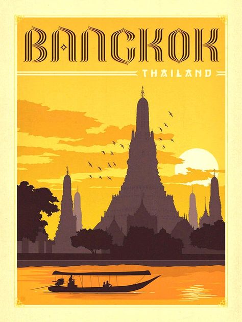 Anderson Design Group, Thailand Art, Travel Advertising, Modern Postcard, Postal Vintage, Map Canvas Art, Bangkok Travel, Thailand Bangkok, Retro Travel Poster