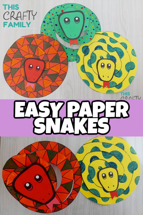 these cute paper snakes are great for some fun rainy day crafting! this cute animal craft for kids is so easy to make and each one is beautiful and unique! Paper Snake, Reptile Crafts, Snake Craft, Rainforest Crafts, Paper Animal Crafts, Safari Crafts, Rainforest Activities, Summer Crafts For Toddlers, Jungle Crafts