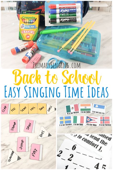 Back to School singing time ideas for LDS Primary music leaders! A variety of fun ways to teach a mix of any Primary songs you're working on or to have purposeful themed fun with one of your current songs! Ideas for LDS Primary Music leaders with printable song helps. Primary Singing Time Ideas, Lds Primary Chorister Ideas, Lds Primary Songs, Singing Time Ideas, Lds Primary Singing Time, Transition Songs, Singing Games, Primary Program, Time Lessons