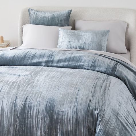 Crinkle Velvet Duvet Cover & Shams | West Elm Blue Bed Sheets, Royal Bedroom Design, Velvet Duvet Cover, Velvet Bedding, Modern Duvet Covers, Velvet Duvet, Blue Duvet Cover, Velvet Bed, Blue Bedding