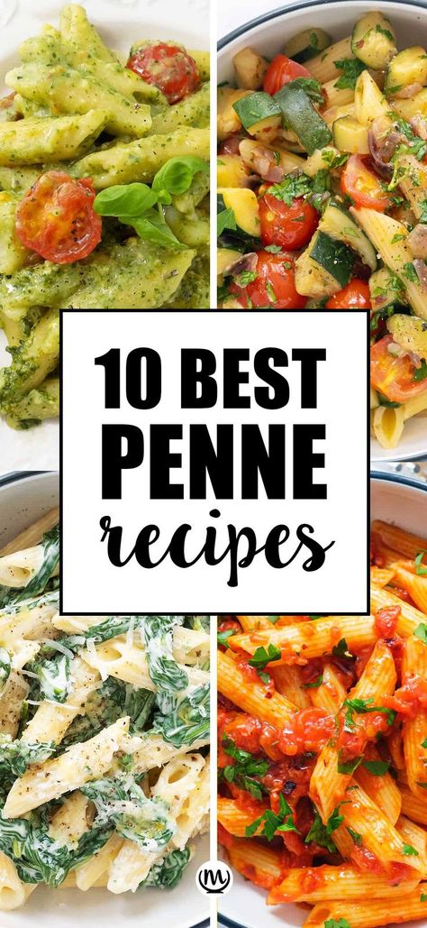 Close-up of four different penne pasta recipes. Essen, Easy Penne Pasta Recipes, Baked Penne Pasta Recipes, Meal Prep Family, Meatless Pasta Recipes, Recipes For Pasta, Baked Penne Pasta, Makanan Italia, Penne Recipes