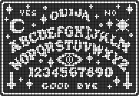 Ouija Board Alpha Pattern, Pixel Pentagram, Grid Art Pattern, Halloween Crochet Graph Patterns, Tarot Crochet Tapestry, Tarot Crochet Pattern, Alpha Patterns Tarot, Tapestry Knitting, Grunge Alpha Pattern