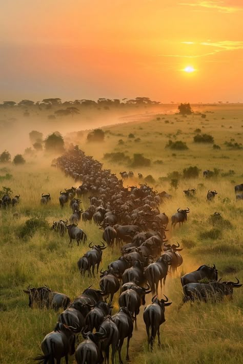 "Experience the awe-inspiring Serengeti Migration, nature's greatest show! 🌍🐾 Witness millions of wildebeest and zebras on their incredible journey across the plains. 🦓🦁 #SerengetiMigration #Nature #Wildlife" Great Migration Serengeti, Migration Animals, Africa Collage, Madagascar Wildlife, Wildebeest Migration, Africa Nature, Serengeti Tanzania, Africa Painting, Great Migration