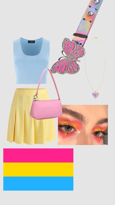 pan pride fit 💕💛💙 #pansexual #pride #lgbtq #prideoutfit #queerlove #queer #que Pansexual Pride Outfit, Pansexual Outfits, Pansexual Makeup, Queer Outfits, Parade Outfit, Pride Parade Outfit, Pan Pride, Pansexual Pride, Pride Day