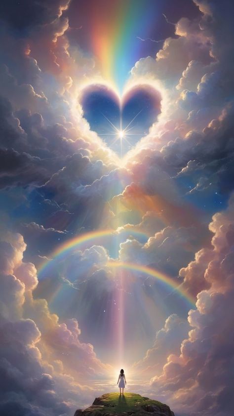 Love And Light Images, Cloud Person, Spirituality Aesthetic Wallpaper, Rainbow Wallpaper Aesthetic, Rainbow Angel, Heaven Art, Rainbow Sky, Beautiful Art Pictures, Angel Pictures