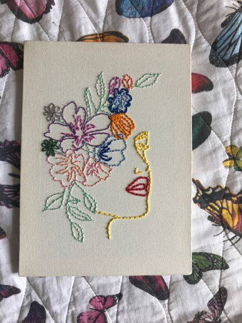 Sewing On Canvas Art Ideas, Paint Embroidery Canvas, Embroidered Line Art, Thread Canvas Art Ideas, Paint And Embroidery Canvas, Line Art Painting Canvases, Needle Art On Canvas, Thread Painting On Canvas, Embroidery Designs On Canvas