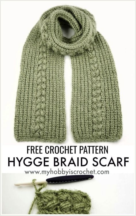 Hygge Braid Scarf - Free Crochet Pattern Textured Scarf Knitting Pattern, Crochet Scarf Stitches Texture, Puff Stitch Scarf, Scarf Patterns Crochet, Knit Look Crochet, Crochet Scarf Free, Braid Scarf, Free Crochet Scarf, Crocheted Scarves