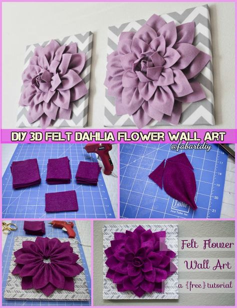 Felt Dahlia, Felt Flower Pillow, Diy Fabric Flowers, Wall Art Tutorial, Felt Flowers Diy, Fabric Flower Tutorial, Bantal Sofa, Felt Craft, Paper Flower Backdrop