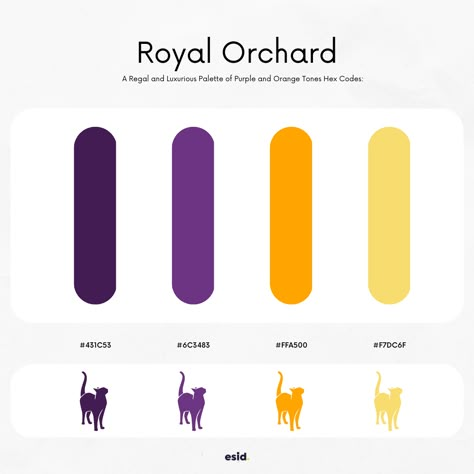 Royal Purple Palette, Purple And Yellow Colour Palette, Purple And Gold Colour Palette, Luxury Purple Color Palette, Purple And Gold Palette, Purple Orange Branding, Royalty Color Palette, Purple Color Palette Combination, Purple Gold Palette