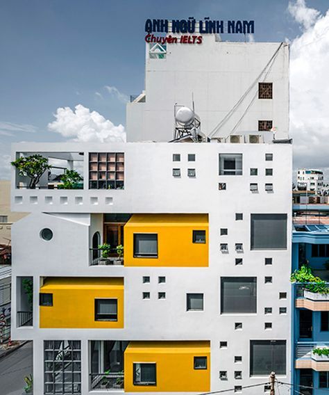 23o5 studio completes HVB complex in ho chi minh city Yellow Architecture, Residence Elevation, Mass Housing, Architecture Blueprints, Commercial Design Exterior, Collective Housing, Small House Elevation, Small House Elevation Design, Archi Design