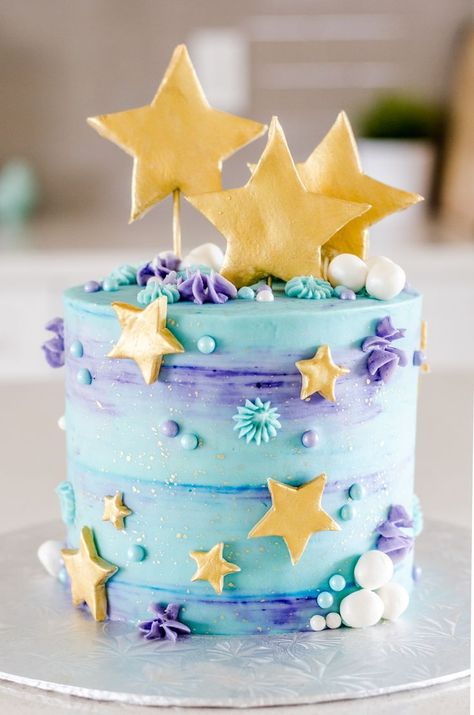 Blue And Purple Cake, Purple Cake, Star Cake, Gateaux Cake, Occasion Cakes, Drip Cakes, Fancy Cakes, Buttercream Cake, Cake Creations