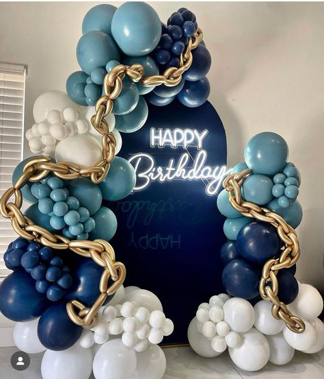 All Blue Balloon Garland, Balloon Garland For Men Birthday, Party Balloons Diy, Happy Birthday Blue, Events Ideas, 40th Birthday Cards, Diy Balloon Decorations, Birthday Party Theme Decorations, Birthday Balloon Decorations