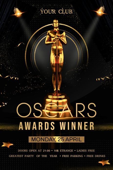 Free Poster Templates, Oscars Award, Award Poster, Artistic Poster, Hollywood Poster, Artistic Posters, Invert Colors, Banner Design Inspiration, Oscar Award