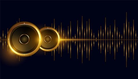 Golden music speaker with equalizer back... | Free Vector #Freepik #freevector #song-background #song-cover #speaker-background #music-design Music Banner For Youtube, Cover Song Background, Youtube Banner Song, Youtube Banner Music, Music Banner Design, Cover Music Design, Live Music Poster, Song Background, Music Banner