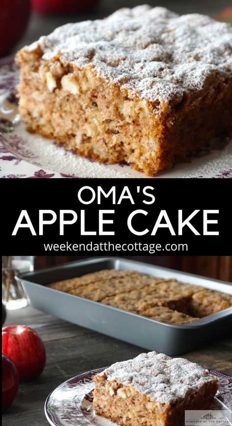 This easy, healthy recipe for OMA’S APPLE CAKE is simply delicious. It's an old fashioned cake made with chunks of apples, cinnamon, walnuts and just the right amount of grated dark chocolate. Serve it warm for dessert, with coffee, tea or an afternoon snack. #sponsored #applecake #bestapplecakerecipe  #ONappleaday #germancake #GermanAppleCake, #EasyAppleCake #easyhealthycakerecipe Apple Cake Recipe Easy, Cottage Recipes, Easy Apple Cake, Apple Cake Recipe, Apple Recipes Easy, Loaf Cakes, Recipes Baking, Apple Dessert Recipes, Apple Season