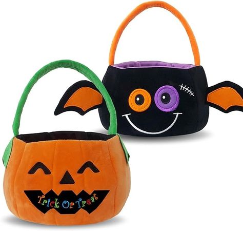 Each Halloween trick or treat bag is the perfect size at 11 inches wide and 5.5 inches tall, making it have enough space to accommodate various candies, food, chocolates, toys. This package includes 2pcs different styles Halloween trick or treat bags. Treat Bags Halloween, Halloween Candy Bucket, Halloween Trick Or Treat Bags, Halloween Plush, Treat Basket, Candy Bucket, Halloween Treat Bags, Halloween Bags, Halloween Party Favors