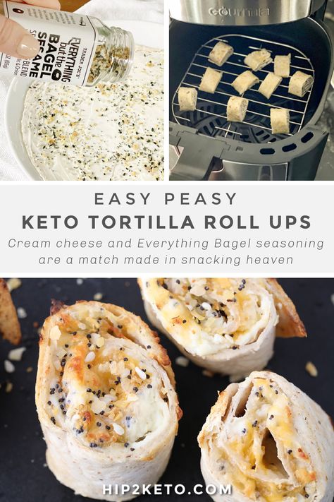 Cream Cheese Everything Bagel Seasoning Tortilla Air Fryer, Cream Cheese Snacks Keto, Air Fryer Pinwheels Low Carb, Everything Bagel Roll Ups, Everything Bagel Seasoning Recipes Keto, Everything Bagel Tortilla Roll Up, Keto Tortilla Roll Ups, Tortilla Roll Ups Healthy, Airfryer Tortilla Recipes