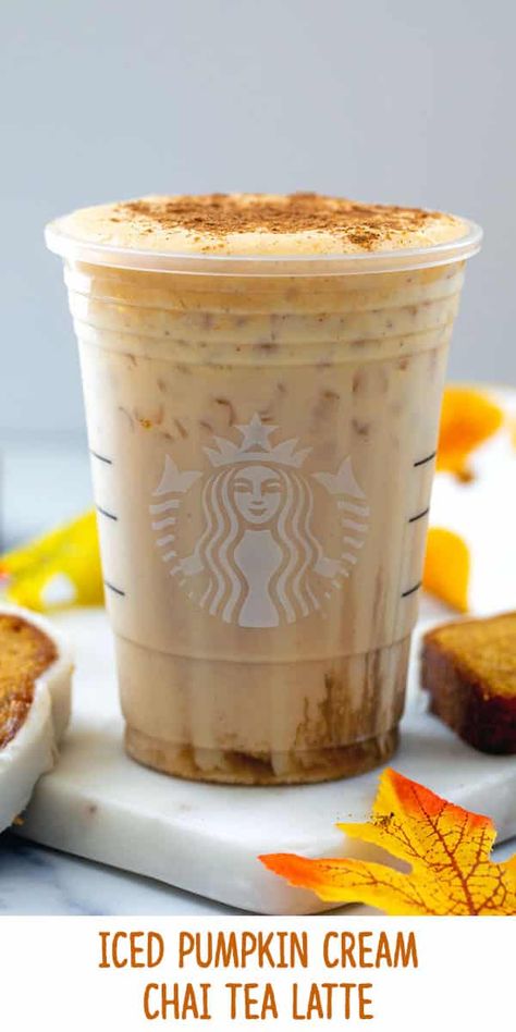 Iced Pumpkin Cream Chai Tea Latte {Starbucks Copycat} Essen, Chai Pie, Chai Latte Starbucks, Chai Tea Latte Starbucks, Pumpkin Chai Tea, Pumpkin Drink, Chai Tea Latte Recipe, Starbucks Fall Drinks, Iced Chai Tea Latte