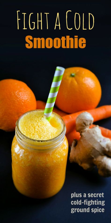 A healthy smoothie full of antioxidants, vitamins and minerals to help fight the common cold. A delicious fruity drink with a bit of a kick from the ginger and turmeric. Cold Smoothie, Orange Juice Smoothie, Best Smoothie, Orange Smoothie, Best Smoothie Recipes, Healthy Breakfast Smoothies, Fruity Drinks, Healthy Shakes, Common Cold