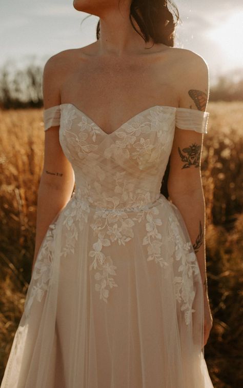 Corset Back Wedding Dress, Forest Wedding Dress, Beige Wedding Dress, Stella York Bridal, Ethereal Wedding Dress, Wedding Dresses Whimsical, Stella York Wedding Dress, Off Shoulder Wedding Dress, Wedding Dress Champagne