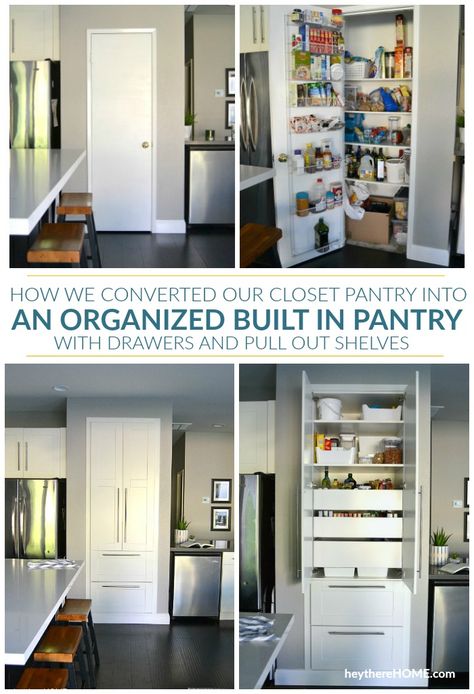 Transform your dysfunctional closet pantry into an organized kitchen pantry with drawers and pull out shelves! Click through to see this pantry makeover and how she created an organized pantry with Ikea cabinets.   #pantry #pantryorganization #organization #pantryshelves #smallkitchen #kitchen #kitchenorganization #pantrycabinet #ikeahack #ikeakitchen #organizationtips #kitchendesign #remodel #diy #homeremodel #closetpantry #foodstorage #pantrymakeover via @heytherehome Pantry With Drawers, Ikea Kitchen Organization, Ikea Pantry, Small Kitchen Pantry, Armoire Ikea, Closet Pantry, Best Kitchen Design, Pantry Drawers, Organized Pantry