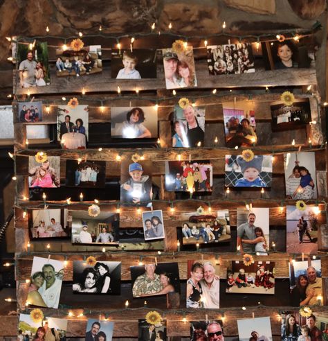 Photo Wall Collage Party Decor, Milestone Birthday Centerpiece, Picture Wall For Birthday Party, Photo Wall Collage For Graduation, Photo Wall Collage Birthday Party, Sweet 16 Picture Collage Ideas, Photo Collage Grad Party, Birthday Party Picture Backdrop, Photo Wall Collage Party