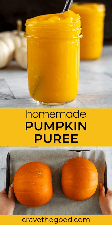 Making pumpkin puree is a great way to get in the fall spirit. Whether you prefer oven-roasted pumpkin or pressure-cooked in the Instant Pot, we have both methods covered in this guide! You'll find all the information you need about pumpkin puree and how to make it yourself. It's so easy and tastes so much better than store-bought pumpkin puree! Plus, it's healthier too because there are no preservatives or additives. Learn how easy it is to make pumpkin puree today! | cravethegood.com Making Pumpkin Puree, Pumpkin Puree Recipes, Pumpkin Cravings, Pumpkin Recipes Easy, Homemade Pumpkin Puree, Roast Pumpkin, Homemade Pumpkin, Delicious Pumpkin, Instant Pot Dinner Recipes