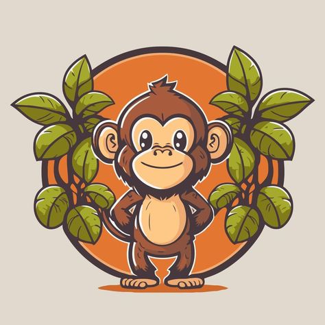 Chimpanzee Cartoon, Monkey Mascot, African Art Projects, Monkey Logo, Character Logo, Logo Mascot, Tree Logo, Tree Logos, Mascot Design