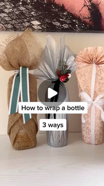 Which do you prefer? @effectivespaces #wrappinggifts #wine #wrappingpaper #giftwrapping | Instagram Wine Bottle Gift Wrapping Diy, Gift Wrap A Wine Bottle, Wrapping Bottle Of Wine, Wine Bottle Wrapping Ideas Christmas, How To Wrap A Bottle Of Wine With Paper, How To Wrap A Cup With Wrapping Paper, Wrap Wine Bottle Gift Tissue Paper, Gift Wrap Wine Bottle Ideas, How To Wrap Wine Bottle