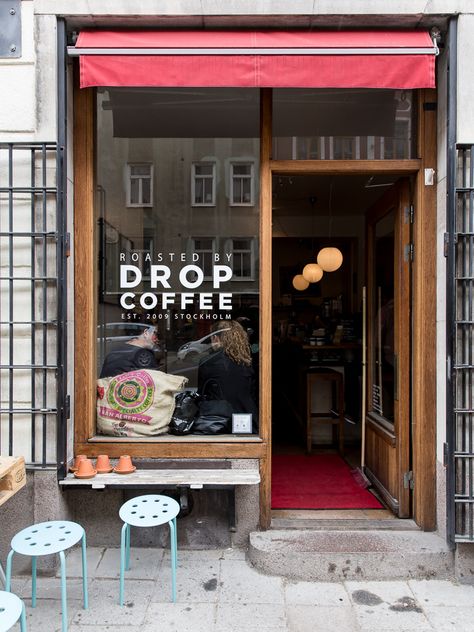 Drop Coffee | Stockholm Cafe Inspiration, Cafe Exterior, Seattle Coffee, Small Coffee Shop, Shop Facade, Small Cafe, 카페 인테리어 디자인, Coffee Shop Design, Bakery Shop