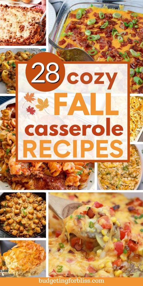 Looking for cozy casserole recipes to make this fall? Try these 28 easy fall casseroles on busy weeknights when the weather gets chilly. Find chicken, ground beef, pasta, and seasonal vegetable casseroles. These simple comfort food recipes are perfect for family dinners. Fall Dinner Casseroles, Fall Casserole, Fall Casserole Recipes, Easy Fall Dinner Recipes, Fall Casseroles, Vegetable Casseroles, Easy Fall Dinners, Fall Favorites Recipes, Cozy Fall Recipes