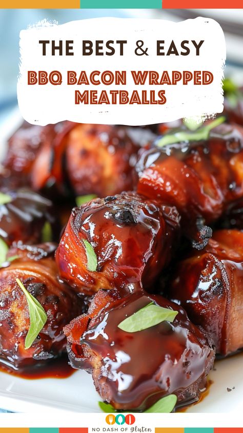 BBQ Bacon Wrapped Meatballs Wrapped Meatballs, Bacon Wrapped Meatballs, Best Spaghetti Recipe, Party Planning Food, Gluten Free Holiday Recipes, Appetizer Meatballs, Bbq Bacon, Best Party Food, Bacon Jam