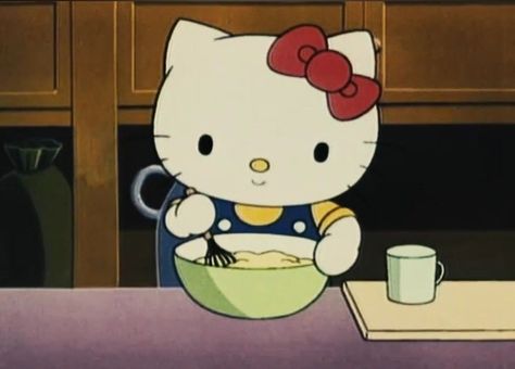 Old Hello Kitty Cartoon, Hello Kitty Tv, Old Hello Kitty, Hello Kitty Baking, Cartoon Eating, Cartoons Eating, 헬로키티 배경화면, 귀여운 음식 그림, Kitty Cartoon