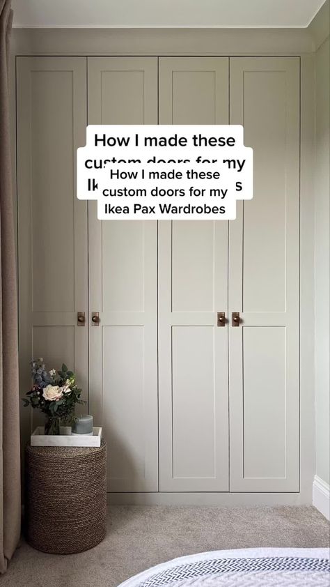 How I made these custom doors for Ikea Pax Wardrobes. #ikea #ikeapaxha... | Ikea Pax | TikTok Pax Coat Closet Ideas, Custom Ikea Pax Wardrobe, Pax Ikea Doors, Pax Wardrobe Dressing Room, Pax Tv Wall, Ikea Entrance Closet, Ikea Built In Pax, Doors For Pax Wardrobe, Ikea Pax Wardrobe With Doors