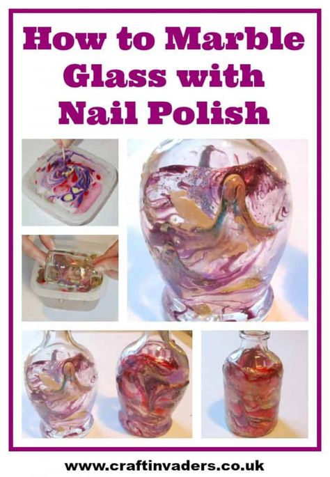 Marbling Bottles with Nail Polish • Craft Invaders Nail Polish Art Crafts, Easy Nail Polish Designs, Nail Polish Crafts Diy, Nail Polish Marbling, Nail Polish Painting, Nail Polish Colors Summer, Painted Glass Bottles, Nail Polish Crafts, Water Marbling