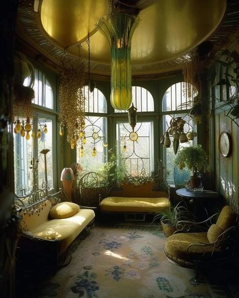 Her Tea Leaves Whimsigoth House Exterior, Whimsigoth House, Whimsical Apartment, Art Nouveau Apartment, French Nouveau, Practical Magic House, Art Nouveau House, Art Nouveau Interior, Bg Design