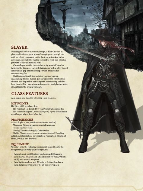 The slayer dnd Anime Dnd Homebrew, Monster Slayer Dnd, Hand Crossbow Dnd, Dnd 5e Magic Crossbow, Dnd Classes Homebrew, Dnd Homebrew Classes 5e, Dnd 5e Rogue, Bloodborne Dnd, Dnd Vampire