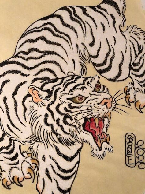 White Tiger Japanese Art, White Tiger Back Tattoo, Tradition Japanese Art, Tiger Pattern Tattoo, Japanese Print Art, White Tiger Tattoo Design, Tiger Tattoo Aesthetic, White Tiger Art Illustration, Abstract Tiger Art