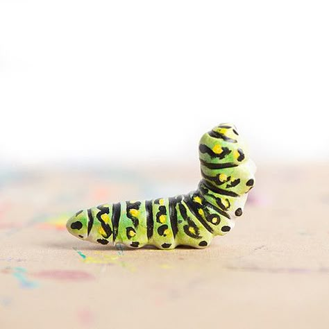 Polymer Clay Caterpillar, Caterpillar Sculpture, Polymer Clay Bugs, Ceramic Caterpillar, Clay Caterpillar, Clay Insects, Clay Bugs, Easy Clay Sculptures, Clay Magnets